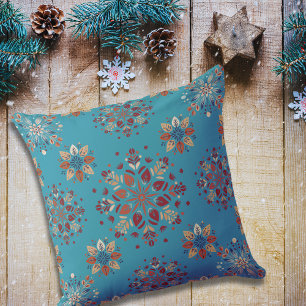 Coussin Flacons de neige turquoises motifs scandinaves