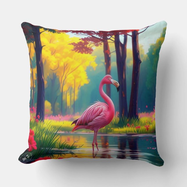 Coussin Flamant debout dans le lac-36547 (Recto)