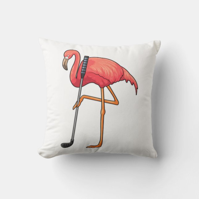 Coussin Flamant rose à Golf avec Golf Club (Recto)