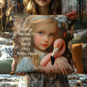 Coussin Flamant Rose Alice au Pays des Merveilles Vintage 