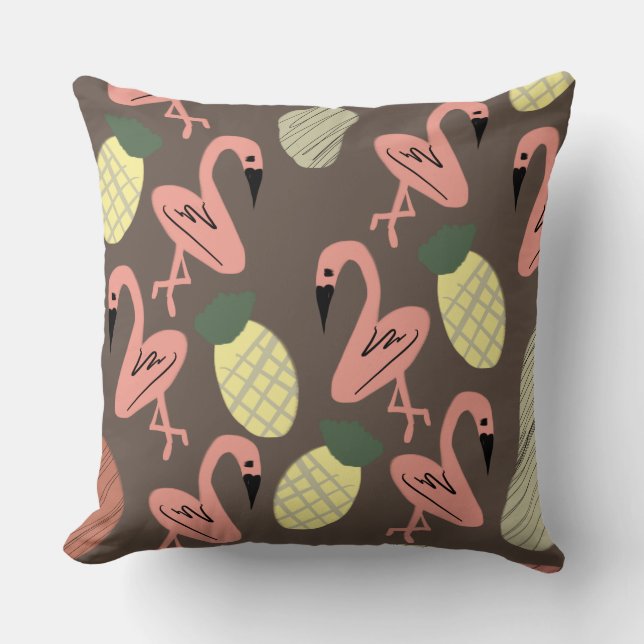 Coussin Flamant rose ananas Doodles tirés à la main (Recto)