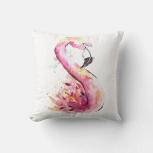 Coussin Flamant rose aquarelle   Flamant rose drôle