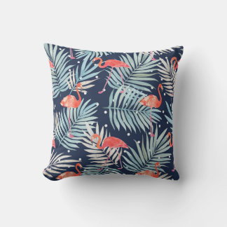Coussin Flamant rose Aquarelle : Pink Tropical Elegance.
