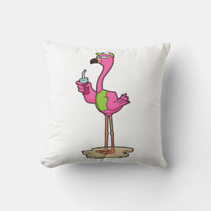 Coussin Flamant rose avec Lunettes de soleil & Casquette