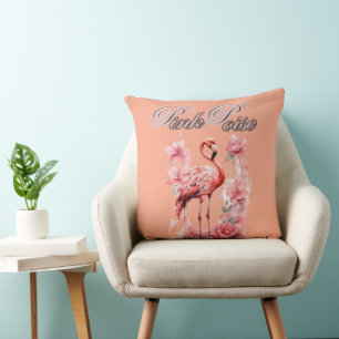 Coussin Flamant rose d'alimentation des fleurs Aquarelle