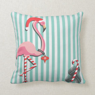 Coussin Flamant rose de fantaisie prêt pour Noël