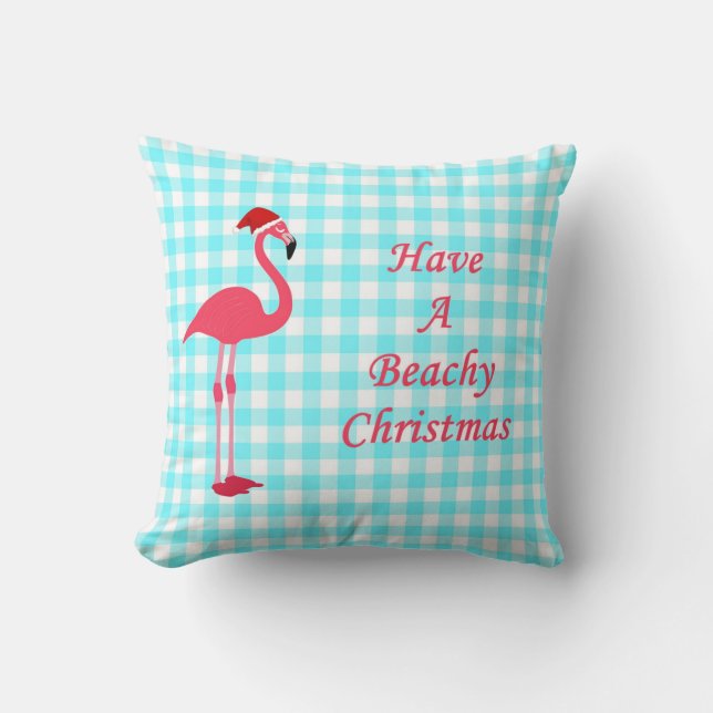 Coussin Flamant rose de Noël de plage (Recto)
