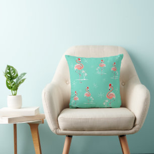 Coussin Flamant rose de Noël Groupe lancer l'oreiller