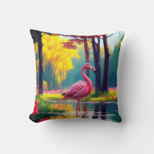 Coussin Flamant rose debout dans le lac-365476