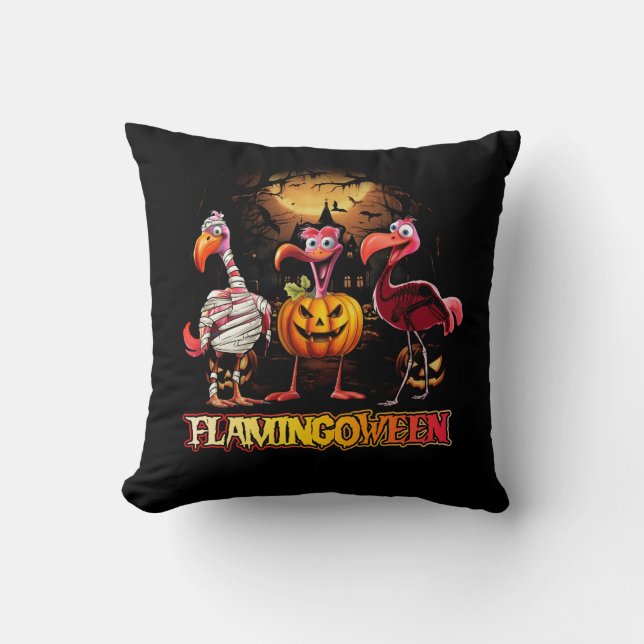 Coussin Flamant rose d'Halloween rose flamgée Citrouille J (Recto)