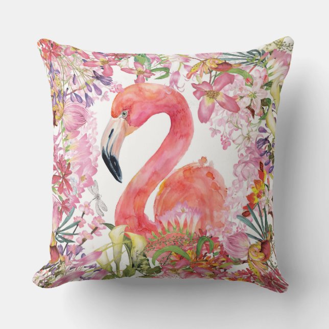 Coussin Flamant rose en Jungle Fleur - Motif d'été (Recto)