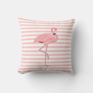 Coussin Flamant rose et carreau roses de rayures