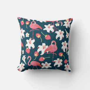 Coussin Flamant rose et Lilies Tropical vintage sans coutu