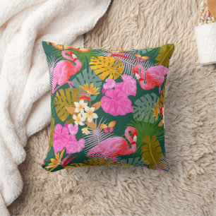Coussin Flamant rose Garden Vert foncé