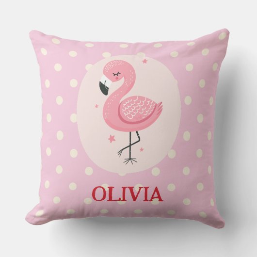 Coussin Flamant Rose Mignon avec des Points Polka (Recto)