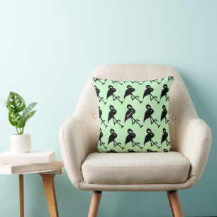 Coussin Flamant rose noir vert printemps