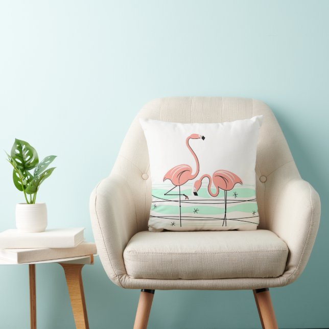 Coussin Flamant rose Ocean Pair carré à dos rose (Chaise)