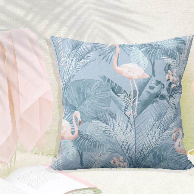 Coussin Flamant rose Orchidée Tropical Motif Blue ID868 (Créateur téléchargé)