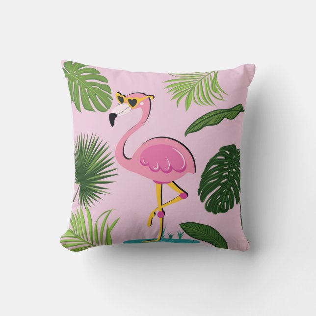 Coussin Flamant rose Palm Feuille Tropical Design (Recto)