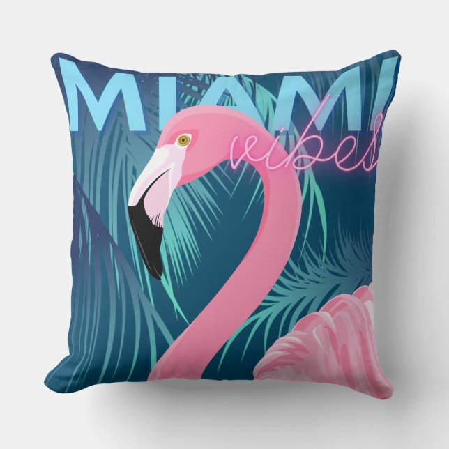 Coussin Flamant rose & Palm Feuilles Miami Vibes Art Déco (Recto)