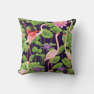 Coussin Flamant rose, plantes tropicaux, arrière - plan no