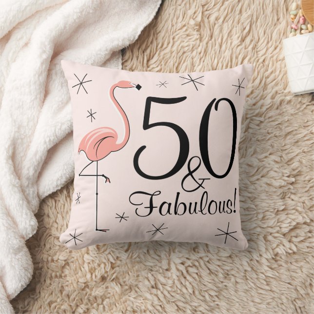 Coussin Flamant rose rose '50 et fabuleux!' jetez l'oreill (Couverture)