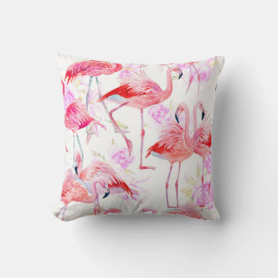 Coussin Flamant rose Rose : Aquarelle Oiseau Floral
