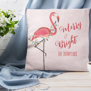 Coussin Flamant rose rose de Noël mignon Personnalisé