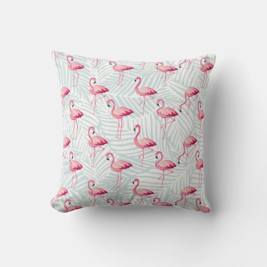 Coussin Flamant rose rose et Feuilles de palme - Cute (Recto)