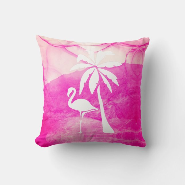 Coussin Flamant rose rose et palme (Recto)