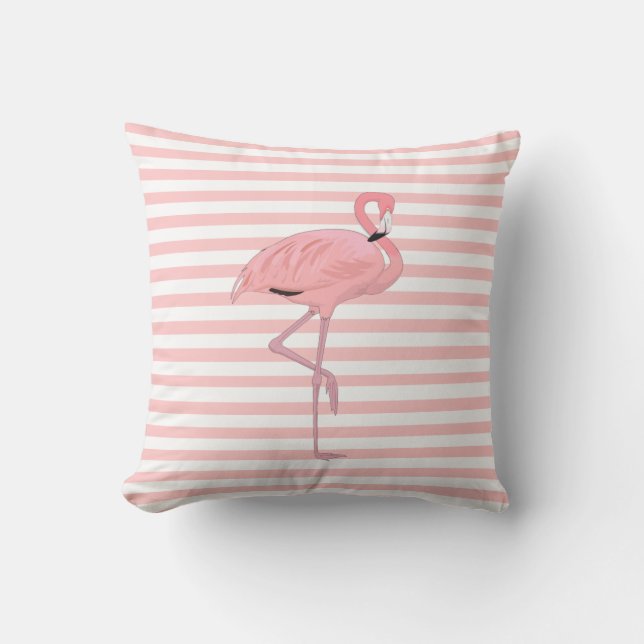 Coussin Flamant rose rose et rayures Jeu d'oreiller (Recto)