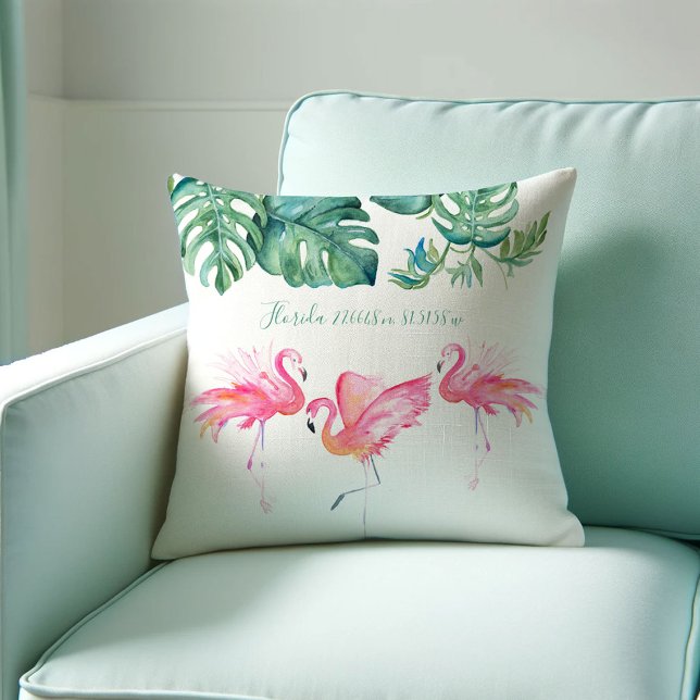 Coussin Flamant rose Rose Floride Décor Séjour (Pink flamingo Florida living room decor features throw for chair with pink flamingo V. Grigaliunas)