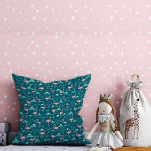 Coussin Flamant rose rose mignon vert motif turquoise