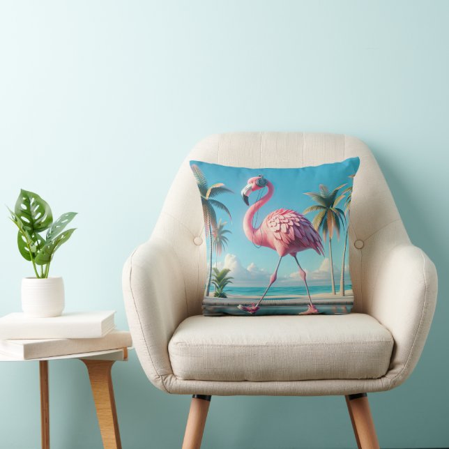 Coussin Flamant rose rose portant des Baskets (Chaise)