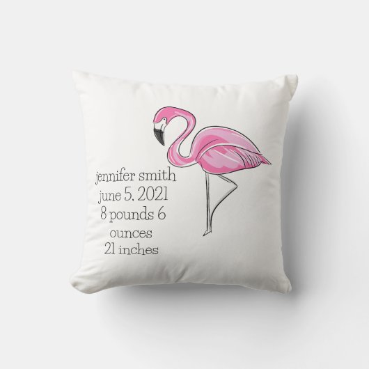 Coussin Flamant rose rose Preppy Statistiques de naissance (Recto)