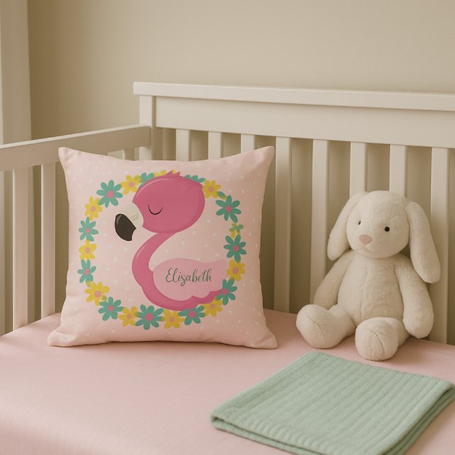 Coussin Flamant rose rose sur pois rose arrière - plan (Créateur téléchargé)