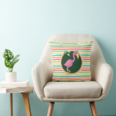 Coussin Flamant rose rose sur rayures arc-en-ciel lumineus (Chaise)
