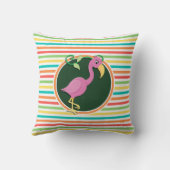 Coussin Flamant rose rose sur rayures arc-en-ciel lumineus (Verso)