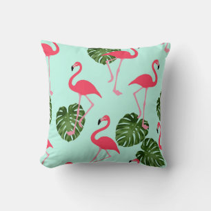 Coussin Flamant rose rose Tropical Feuille verte réversibl