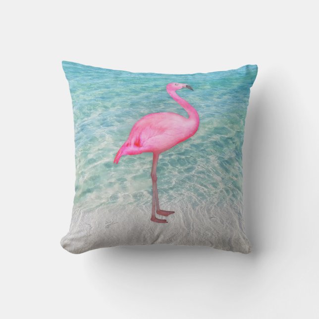 Coussin Flamant rose rose Tropical Sandy Beach Moderne Chi (Recto)