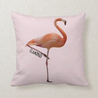 coussin flamant rose sur fond rose poudré