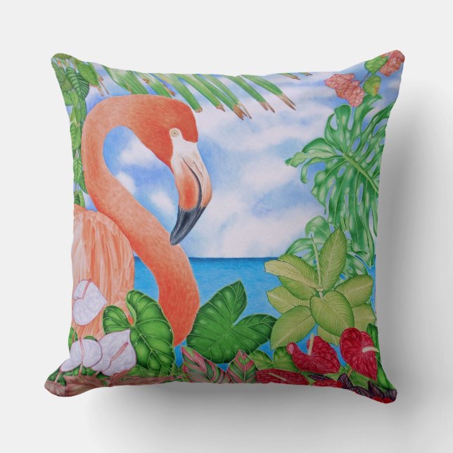 Coussin Flamant rose tropical (Recto)