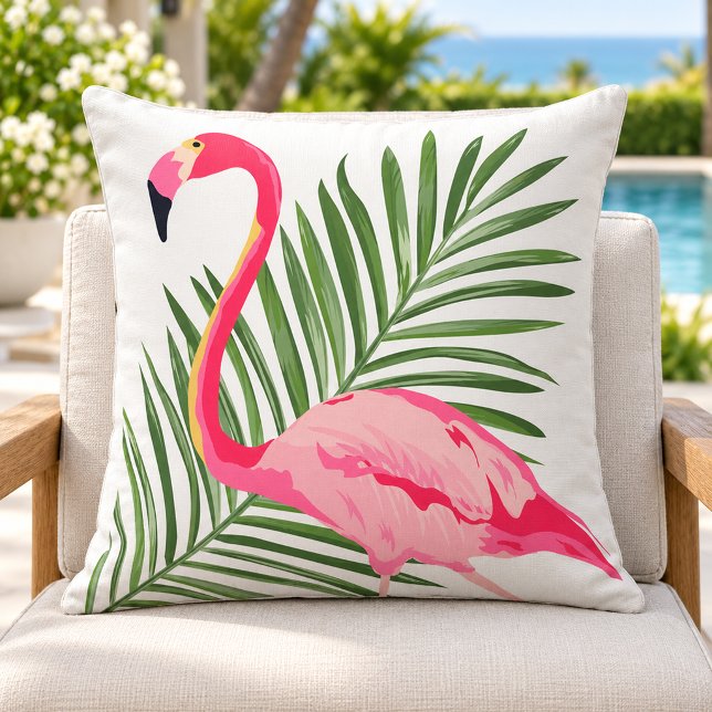 Coussin Flamant Rose Tropical Feuille de Palmier (Créateur téléchargé)