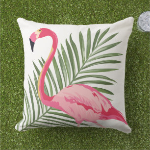 Coussin Flamant Rose Tropical Feuille de Palmier