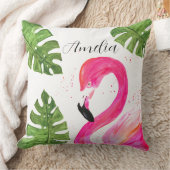 Coussin Flamant rose tropical Palmier rose Feuille Oiseau  (Couverture)