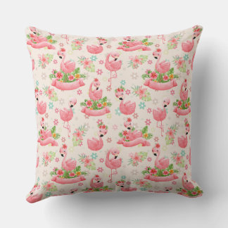 Coussin Flamants mignons et fleurs tropicales