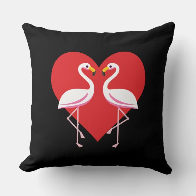 Coussin Flamants roses blancs mignons rose avec coeur roug (Recto)