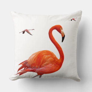 Coussin Flamants roses corail sur fond blanc