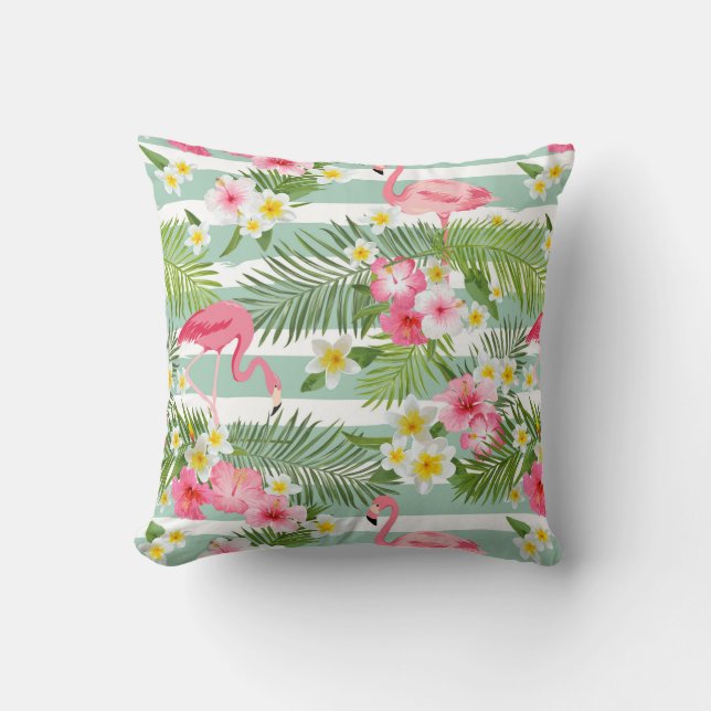Coussin Flamants roses Et Rayures | Monogramme (Recto)