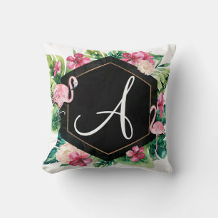 Coussin Flamants Roses Feuilles Tropicales Hibiscus Été Ch